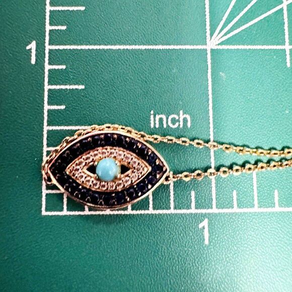 Evil Eye Link Pendant Blue & Clear Rhinestones over Gold Plated Necklace 16-19" - Picture 10 of 10